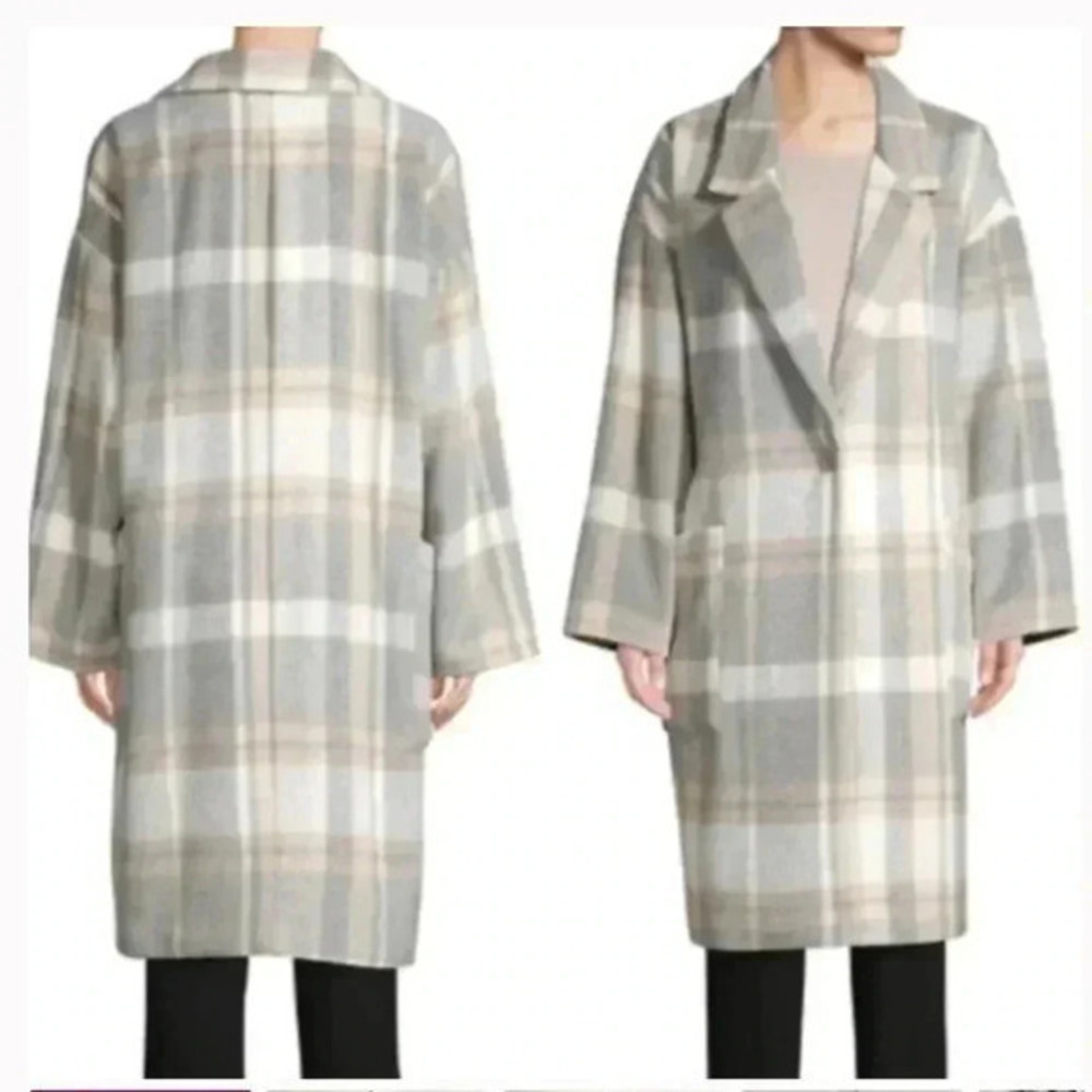 Calvin Klein Women’s Pocketed Plaid Coat SMALL NWOT